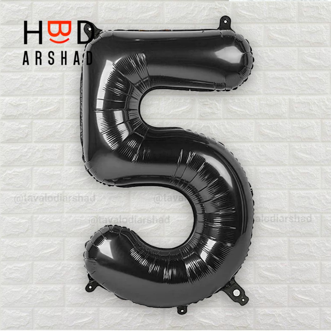 بادکنک فویلی عدد 5 مشکی ۳۲ اینچ